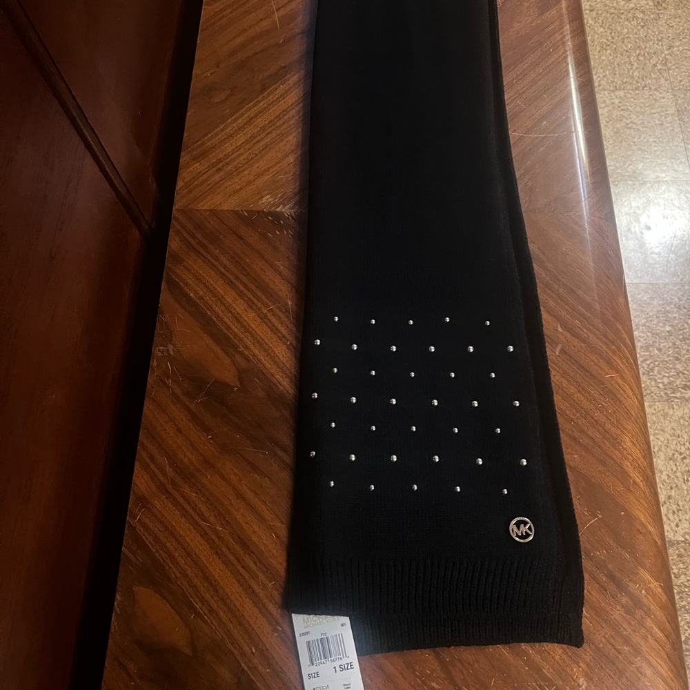 Michael Kors Black Knit Scarf with Studded Details